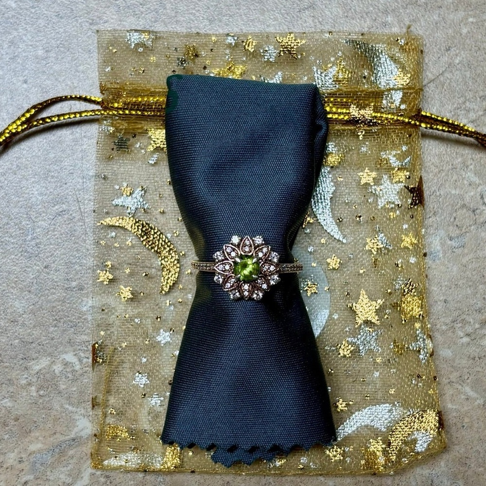 Handmade Sunflower Peridot Rose Gold Moissanite Vintage Style Ring